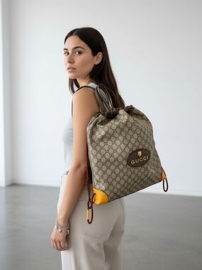 SALE! Gucci Neo Vintage GG Supreme Drawstring Backpack Unisex